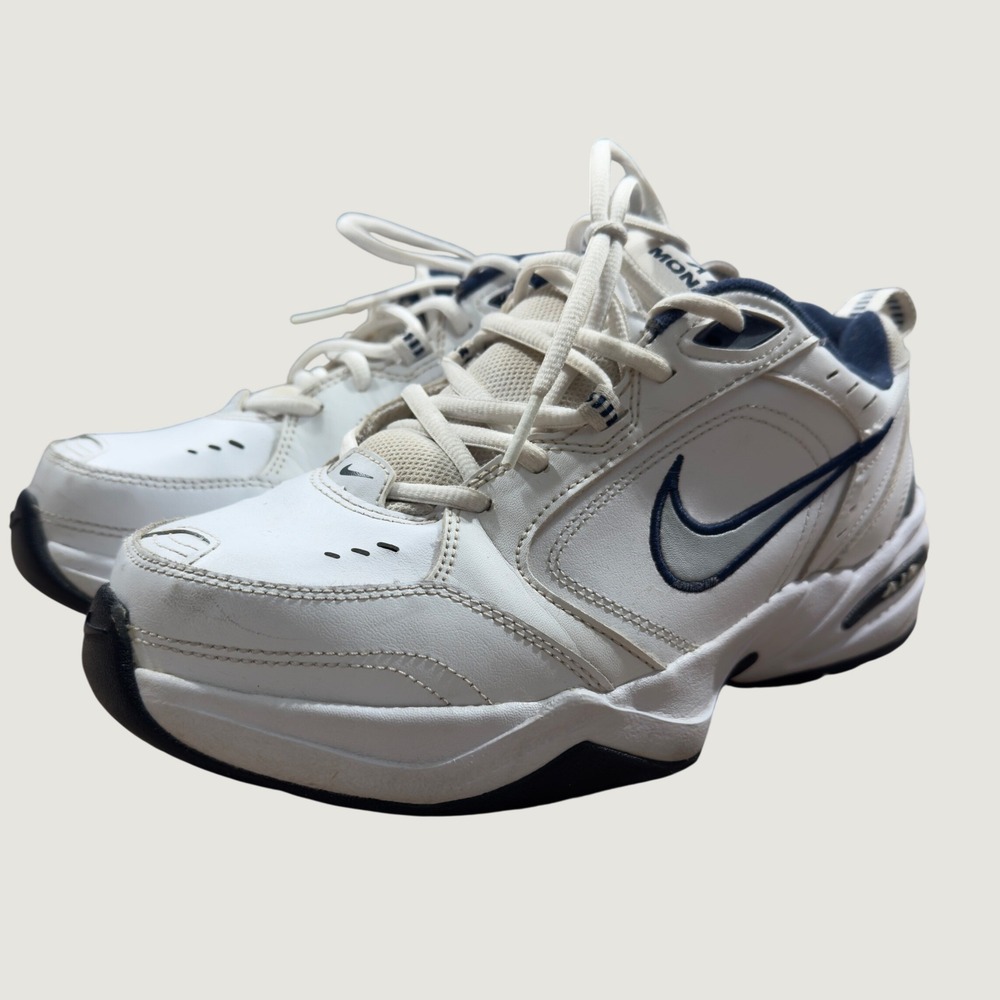 3331 | Nike Air Monarch IV 416355-102 White Navy Dad Shoes Men 8 Wide